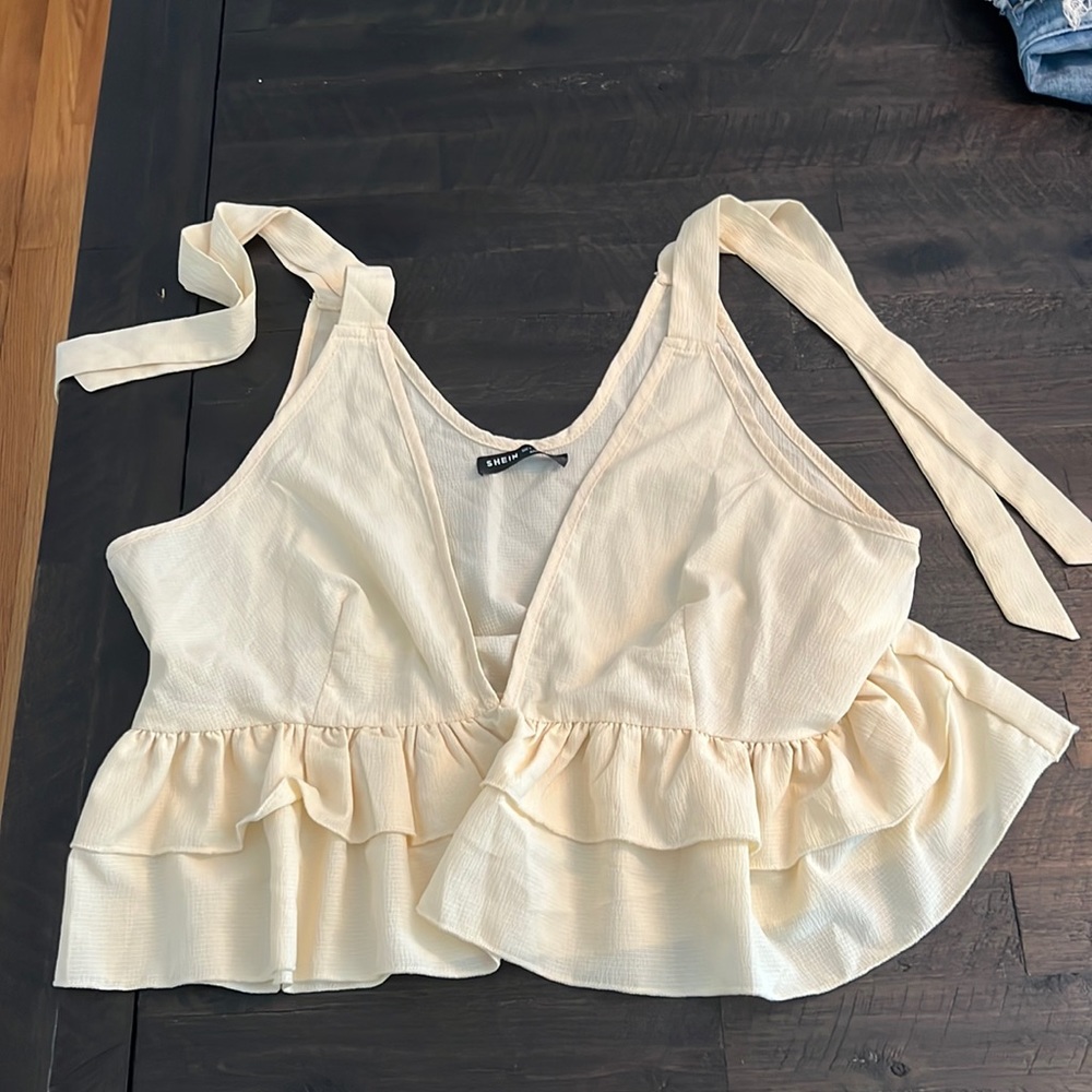 SHEIN yellow tie crop top/blouse.
